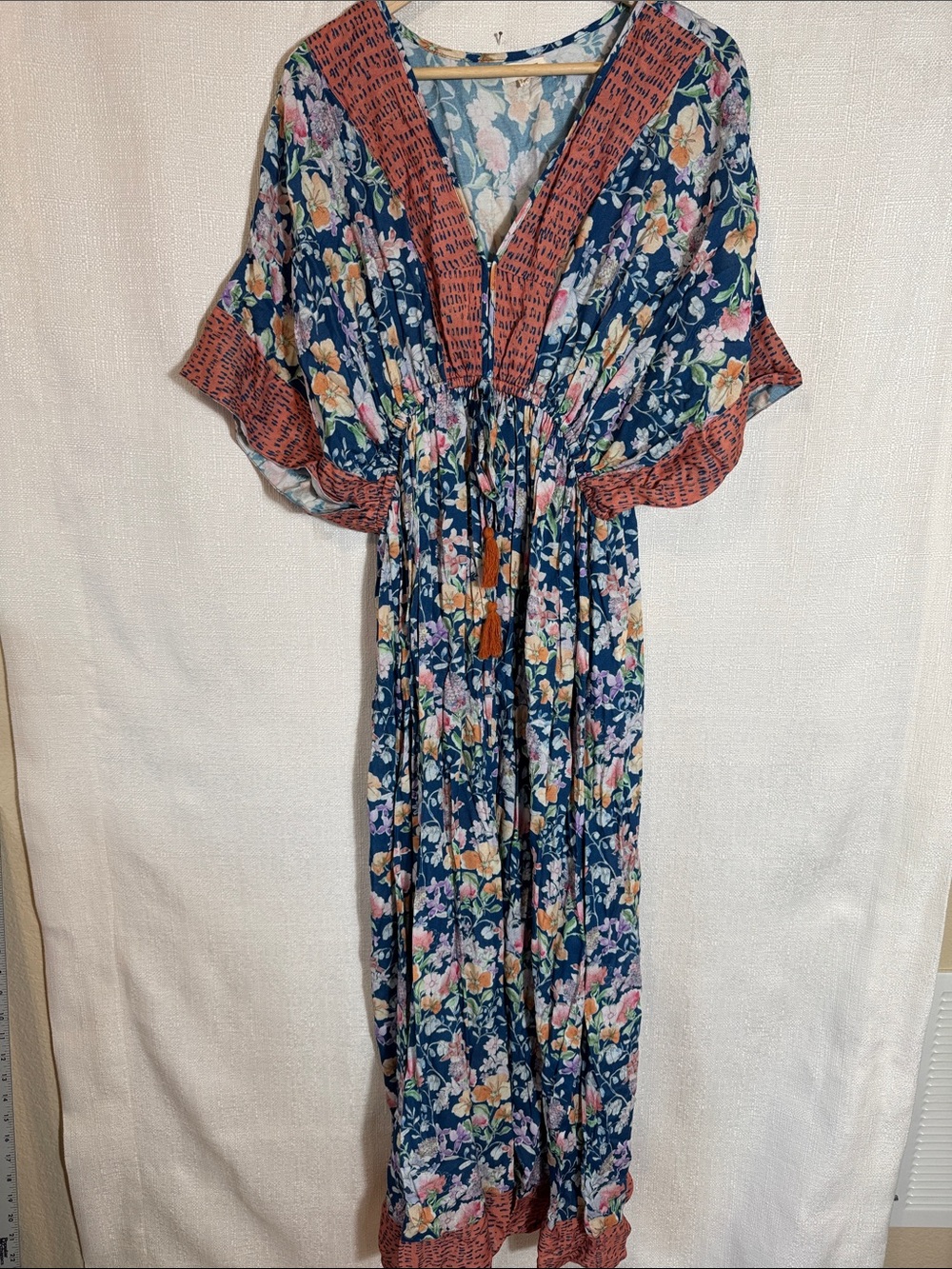World Market Maxi Boho Dress L/XL Tassel Tie Resort Vacation Cottagecore - Picture 3 of 9